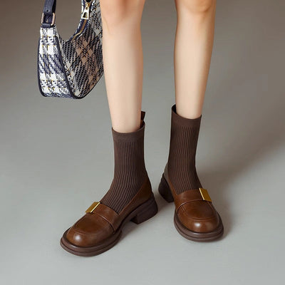 👢 Knitted Stretch Chunky Heel Retro Women’s Ankle Boots – Comfort Meets Classic Style