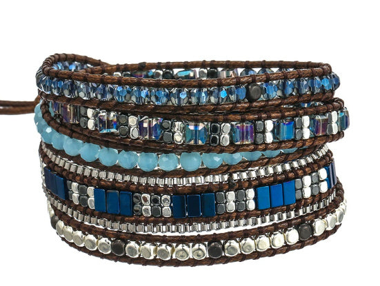 Weaving And Layering Black Gallstones Hand Wrapped Bracelet