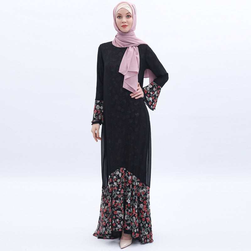 Chiffon Printed Mermaid Muslim Female Robe On Both Sides