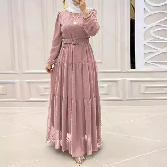 Women's Pure Color Elegant Robe With Belt Dress