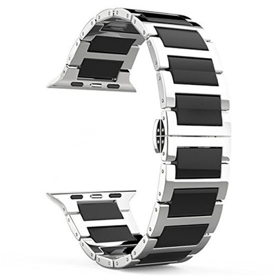 Universal Stainless Steel And Black Ceramics Apple Stainless Steel Strap
