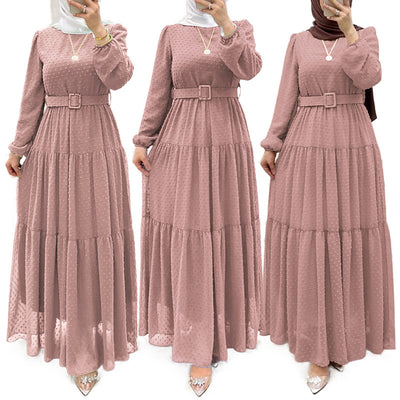 Women's Pure Color Elegant Robe With Belt Dress
