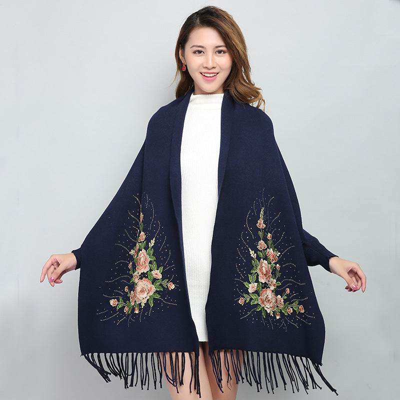 Female winter embroidered shawls