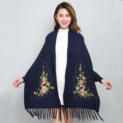 Female winter embroidered shawls with sleeves all-match