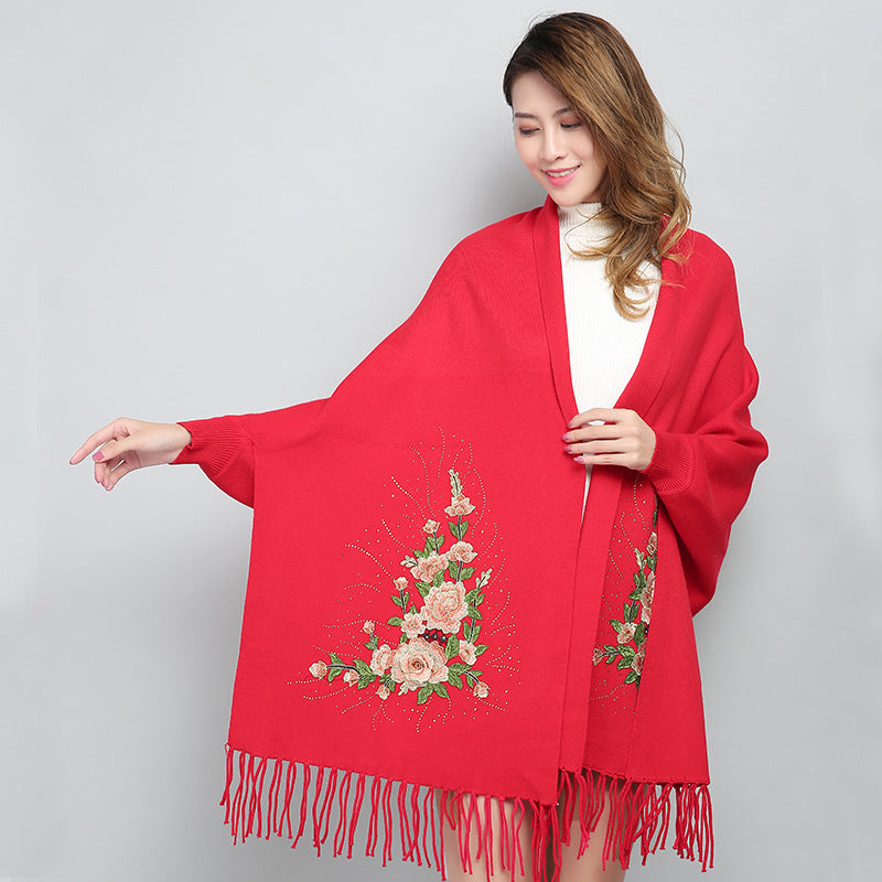 Female winter embroidered shawls with sleeves all-match