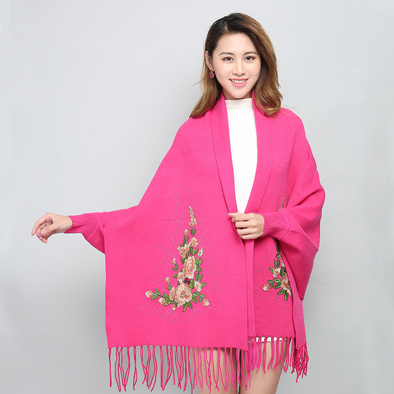 Female winter embroidered shawls with sleeves all-match