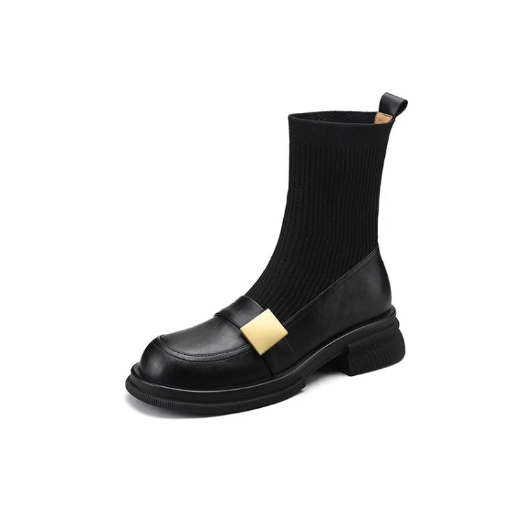 Knitted Stretch Chunky Heel Retro Women's Ankle Boots