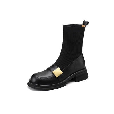 Knitted Stretch Chunky Heel Retro Women's Ankle Boots