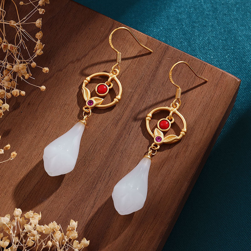 Design Silver Plated Retro Magnolia Long Earrings