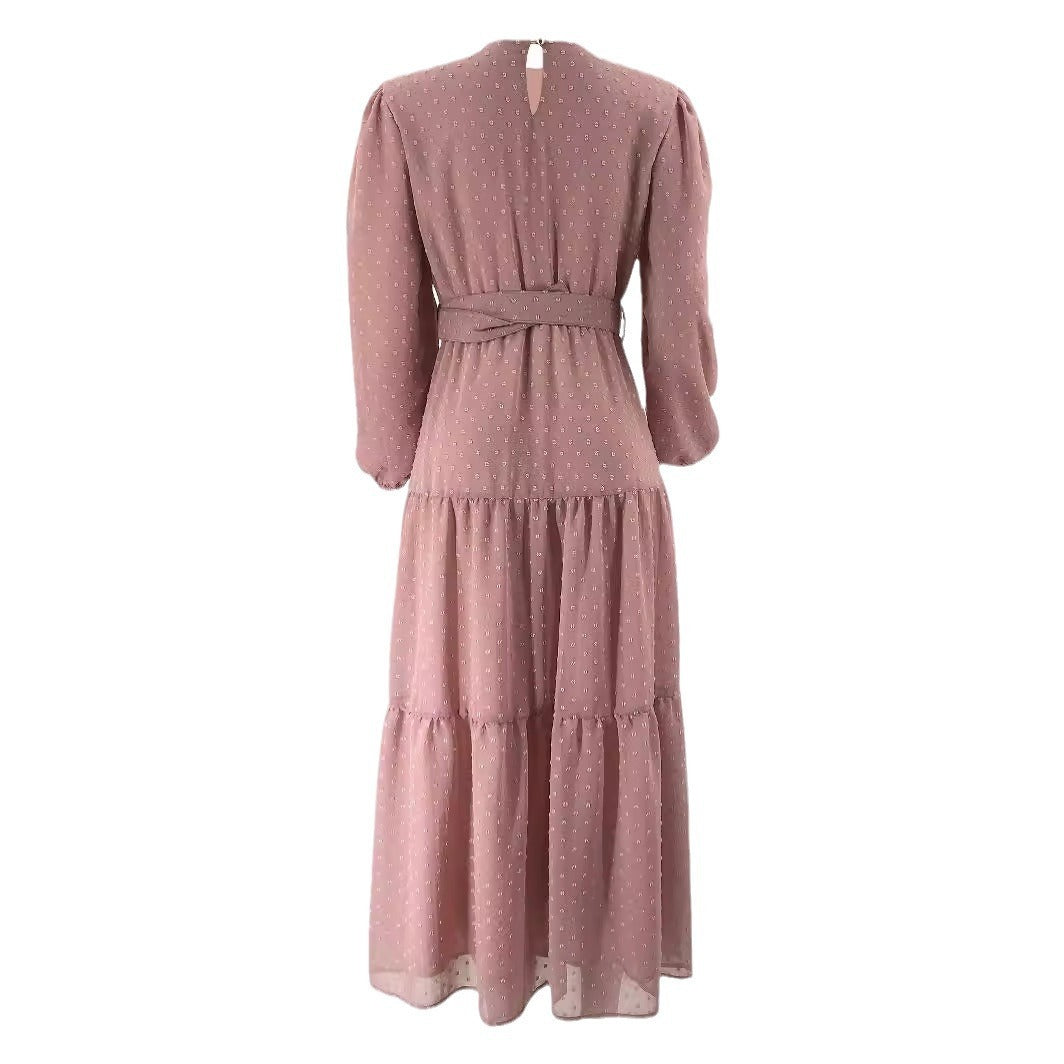 Women's Pure Color Elegant Robe With Belt Dress