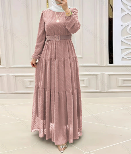 Women's Pure Color Elegant Robe With Belt Dress