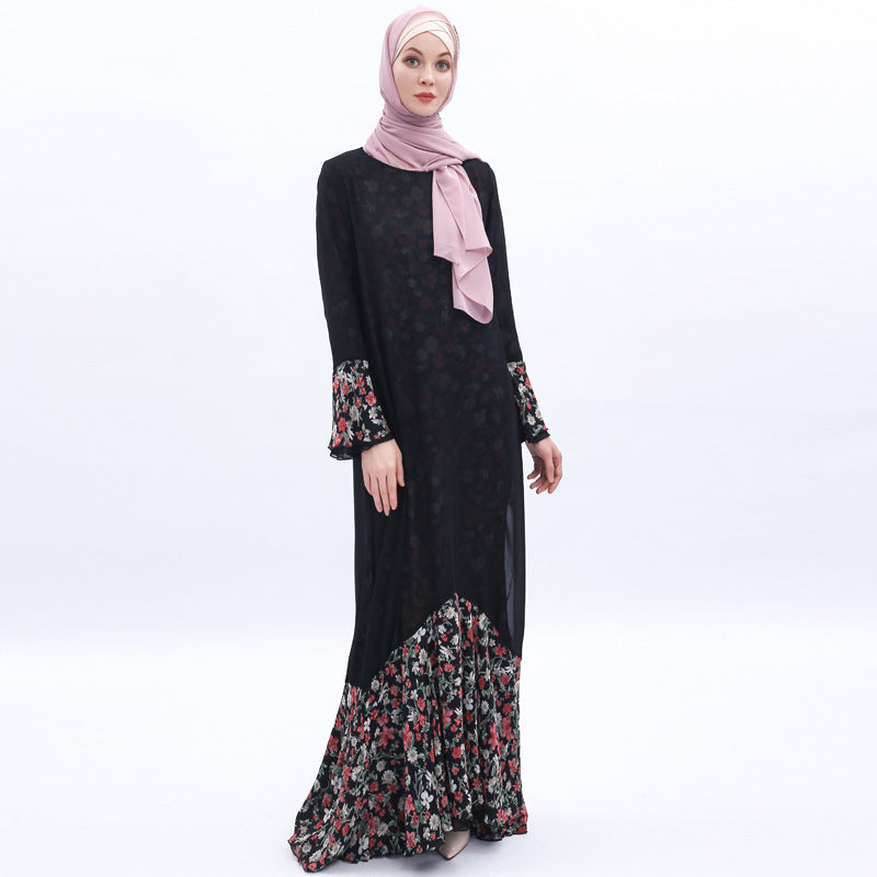 Chiffon Printed Mermaid Muslim Female Robe On Both Sides