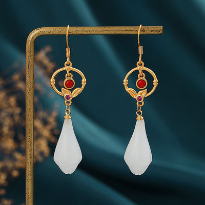 Design Silver Plated Retro Magnolia Long Earrings