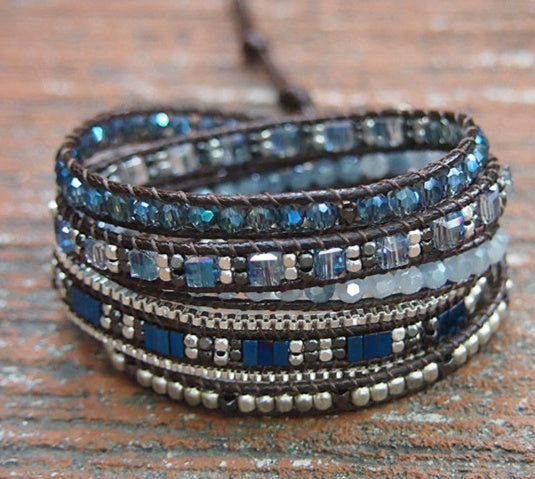 Weaving And Layering Black Gallstones Hand Wrapped Bracelet
