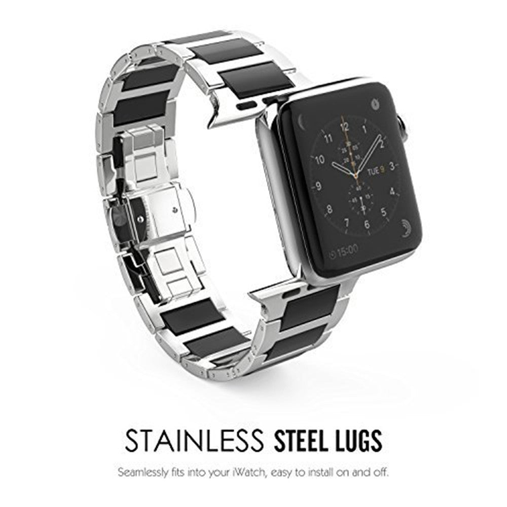 Universal Stainless Steel And Black Ceramics Apple Stainless Steel Strap