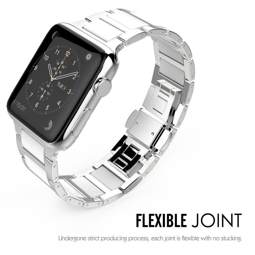 Universal Stainless Steel And Black Ceramics Apple Stainless Steel Strap