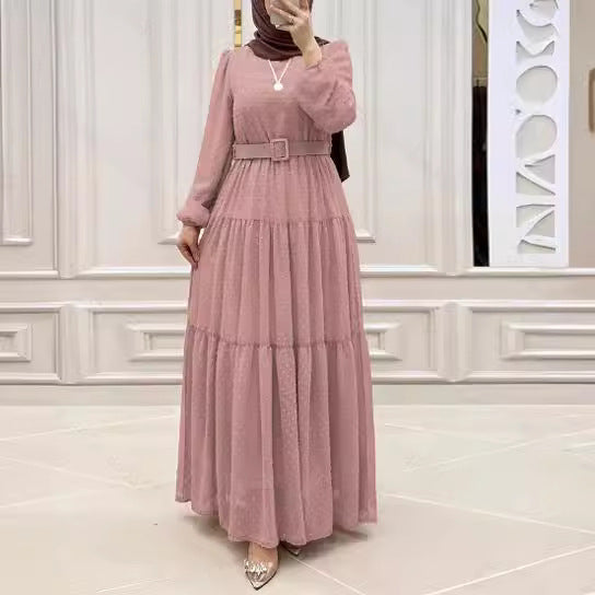 Women's Pure Color Elegant Robe With Belt Dress
