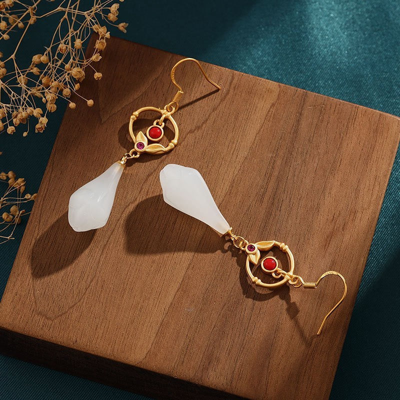 Design Silver Plated Retro Magnolia Long Earrings