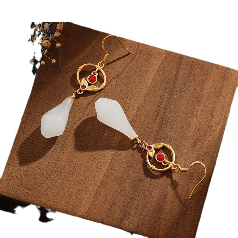 Design Silver Plated Retro Magnolia Long Earrings